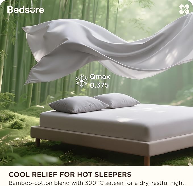 Bedsure Cooling Sheets, Rayon Derived from Bamboo & Cotton Blend, GentleSoft - Image 2