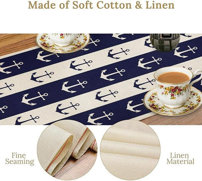 Nautical Anchor Table Runner, Ocean Beach Coastal Beach Stripe Background Theme - Image 4