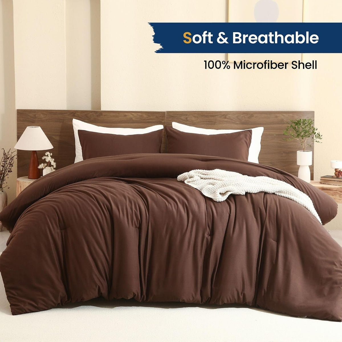 paxrac brown oversized queen comforter set 98x98in, 3 shown in use