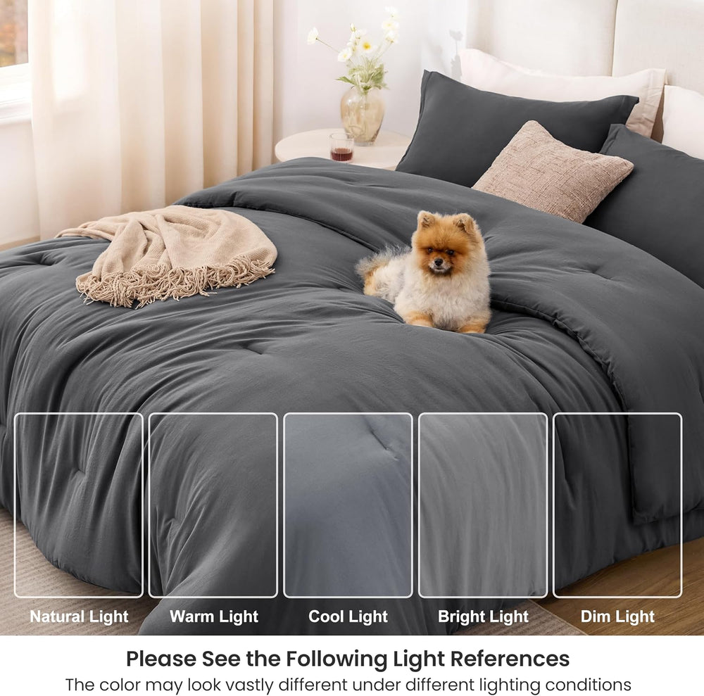 Love's cabin Dark Grey Queen Comforter Set, 3-Piece Prewashed Bed Set