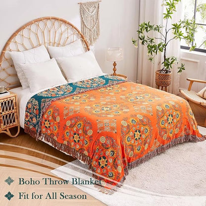 Boho Throw Blanket 100% Cotton Ultra Soft Luxury Throw Rustic Quilt 50"x60" - Image 5