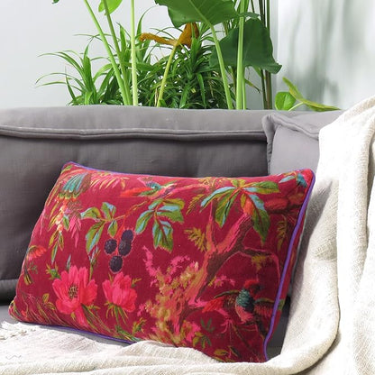 Eyes of India Velvet Floral Flower Bird Throw Pillow Sofa Cushion Cover Case - Image 3