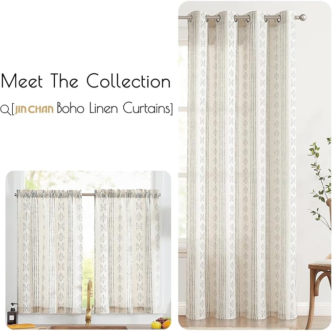 jinchan Boho Kitchen Curtains Linen Tier Curtains 36 Inches Bohemian Cafe Small - Image 7