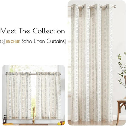 jinchan Boho Kitchen Curtains Linen Tier Curtains 36 Inches Bohemian Cafe Small - Image 7