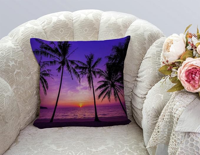 TSSOHU Sunset Beach Pillow Cover 18x18 Inch Tropical Palm Tree Landscape Cotton - Image 2