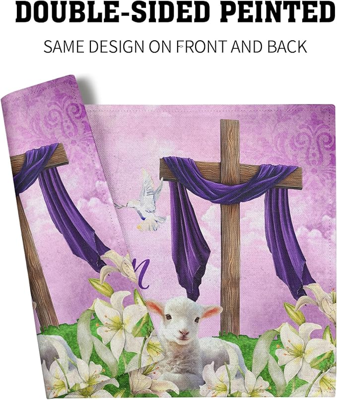 Giwawa He is Risen Placemats, Easter Cross Lamb Linen Washable Place Mat - Image 5