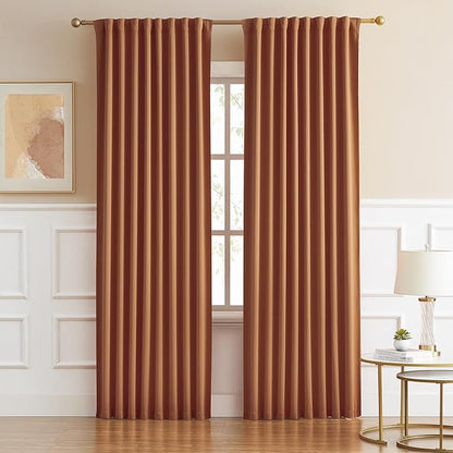 DUALIFE Caramel Curtains 2 Panels Set, Room Darkening Mid Century Cognac Modern - Image 2