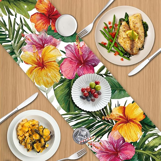 Exotic Beauty Table Runner – 13x72 Inch Tropical Hibiscus Floral Table Decor - Image 8