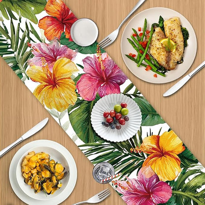 Exotic Beauty Table Runner – 13x72 Inch Tropical Hibiscus Floral Table Decor - Image 8