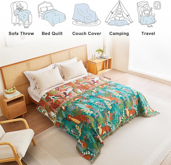 MSGKV Throw Blanket for Bed Cotton Animals Twin Size Couch Blanket 60"x80" - Image 5
