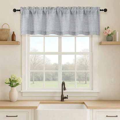 OVZME Grey Valance for Windows, Light Filtering Faux Linen Textured Small Short by OVZME