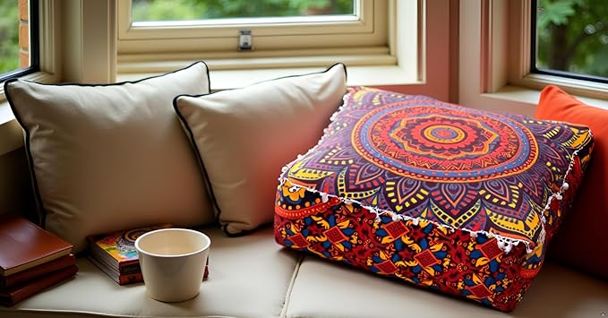 CRAFT KALA Large Hippie Mandala Meditation Floor Ottoman Pillow Cushion Pouf - Image 4