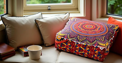 CRAFT KALA Large Hippie Mandala Meditation Floor Ottoman Pillow Cushion Pouf - Image 4