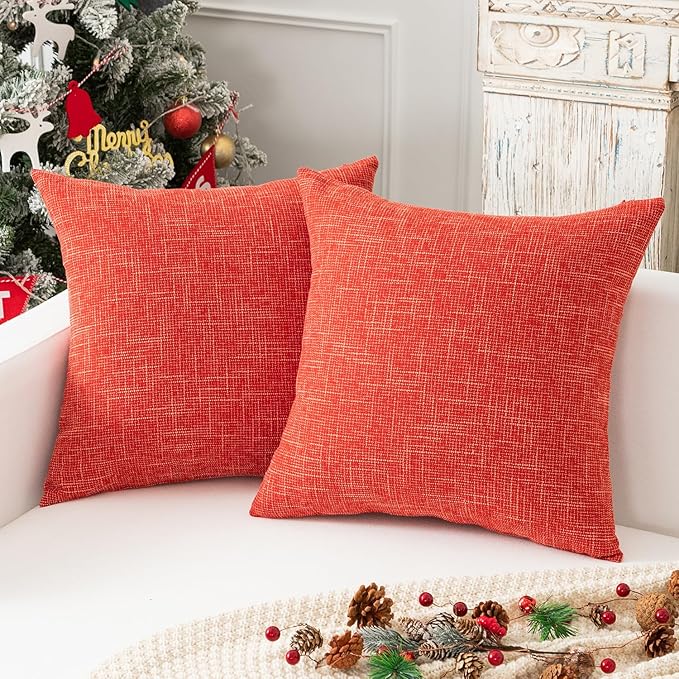 Kevin Textile Pack of 2 Fall Faux Linen Pillow Covers Modern Decorative Square by KevinTextile