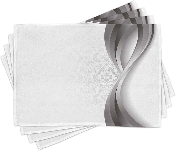 Ambesonne Grey Place Mats Set of 4, Wavy Vertical Curved Stripes by Ambesonne