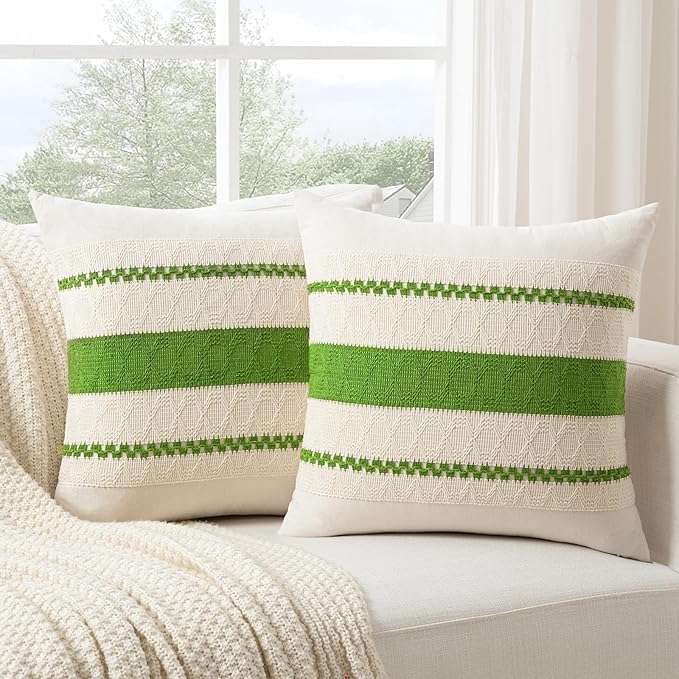 Fancy Homi Set of 2 Boho Lime Green Decorative Throw Pillow Cover 20x20 Inch by Fancy+Homi