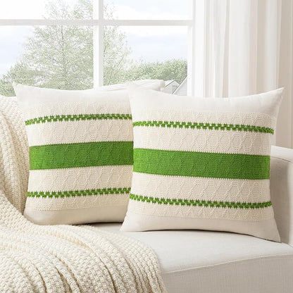 Fancy Homi Set of 2 Boho Lime Green Decorative Throw Pillow Cover 18x18 Inch by Fancy+Homi
