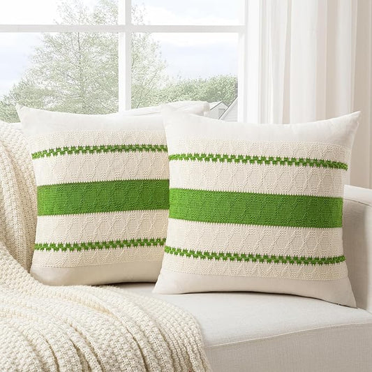 Fancy Homi Set of 2 Boho Lime Green Decorative Throw Pillow Cover 18x18 Inch by Fancy+Homi