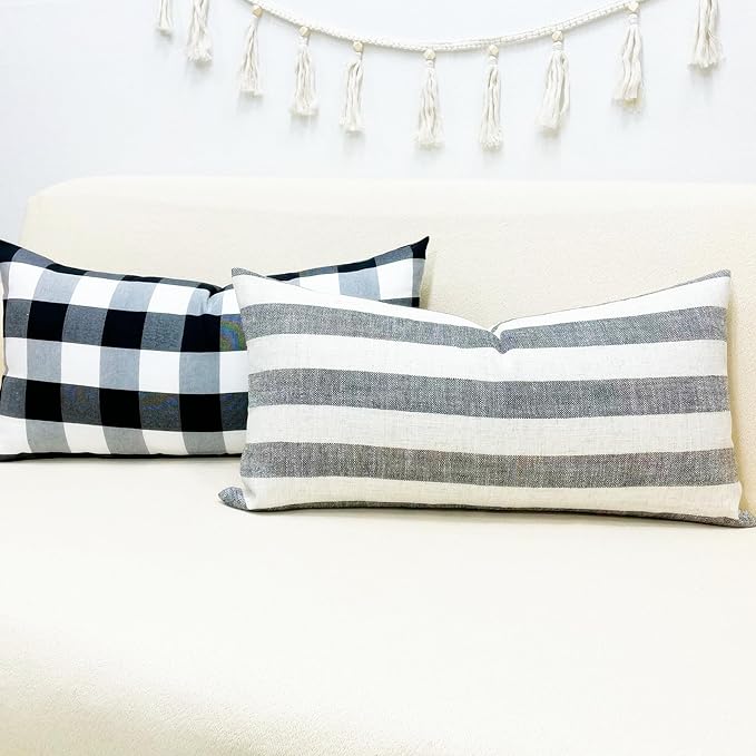Slow Cow Black Checker Plaid Rectangular Pillow Cover Pillowcase Decorative - Image 5