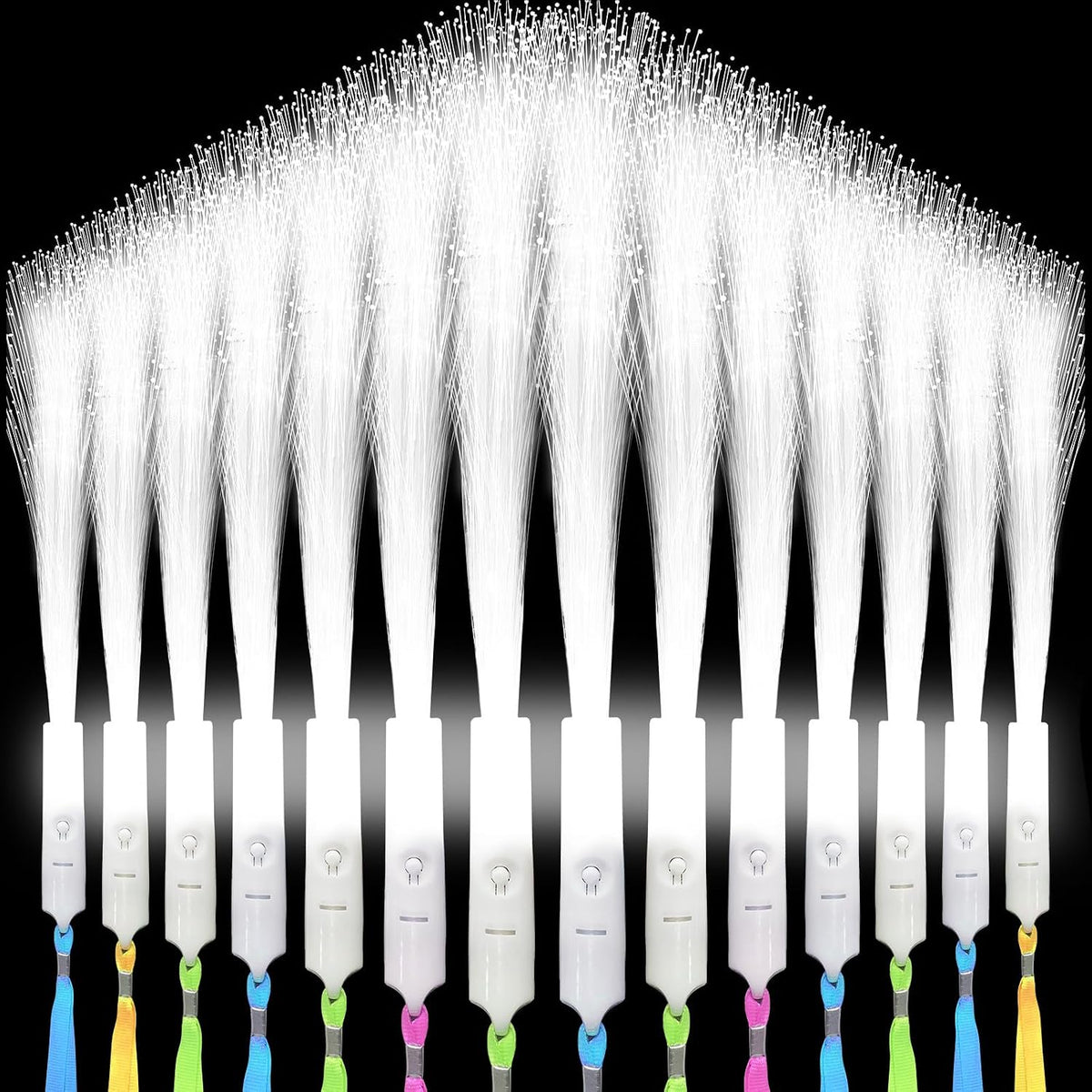 SHQDD 100 PCS White Fiber Optic Wands, LED Fiber Wands, Wedding Party Supplies, Glow Fiber Wands Sticks, Flashing LED Wands, Fiber Optic Light Wand Stick for Glow Party, Bar Dj, Halloween and New Year