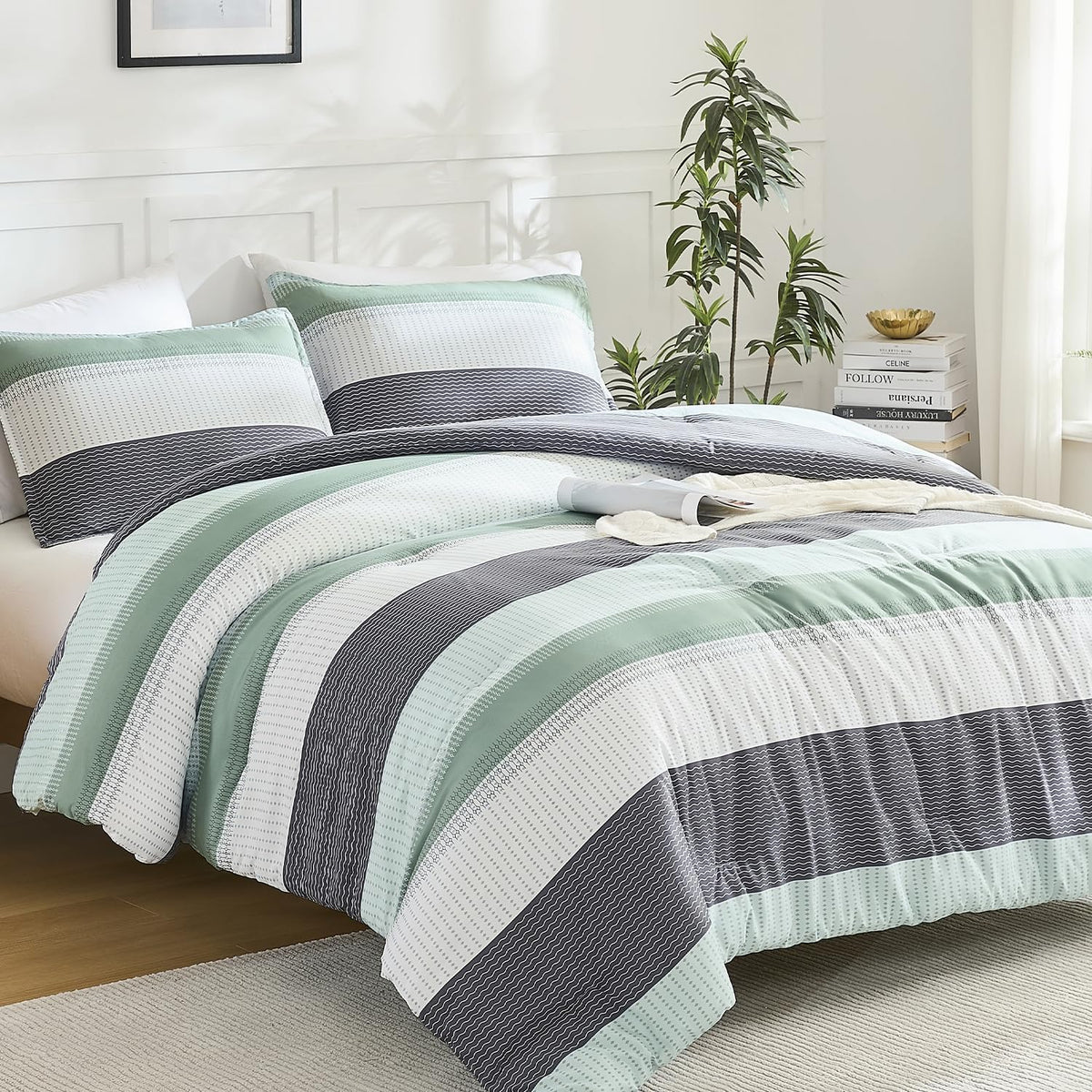 litanika queen comforter set - 3 pieces stripe, main product view