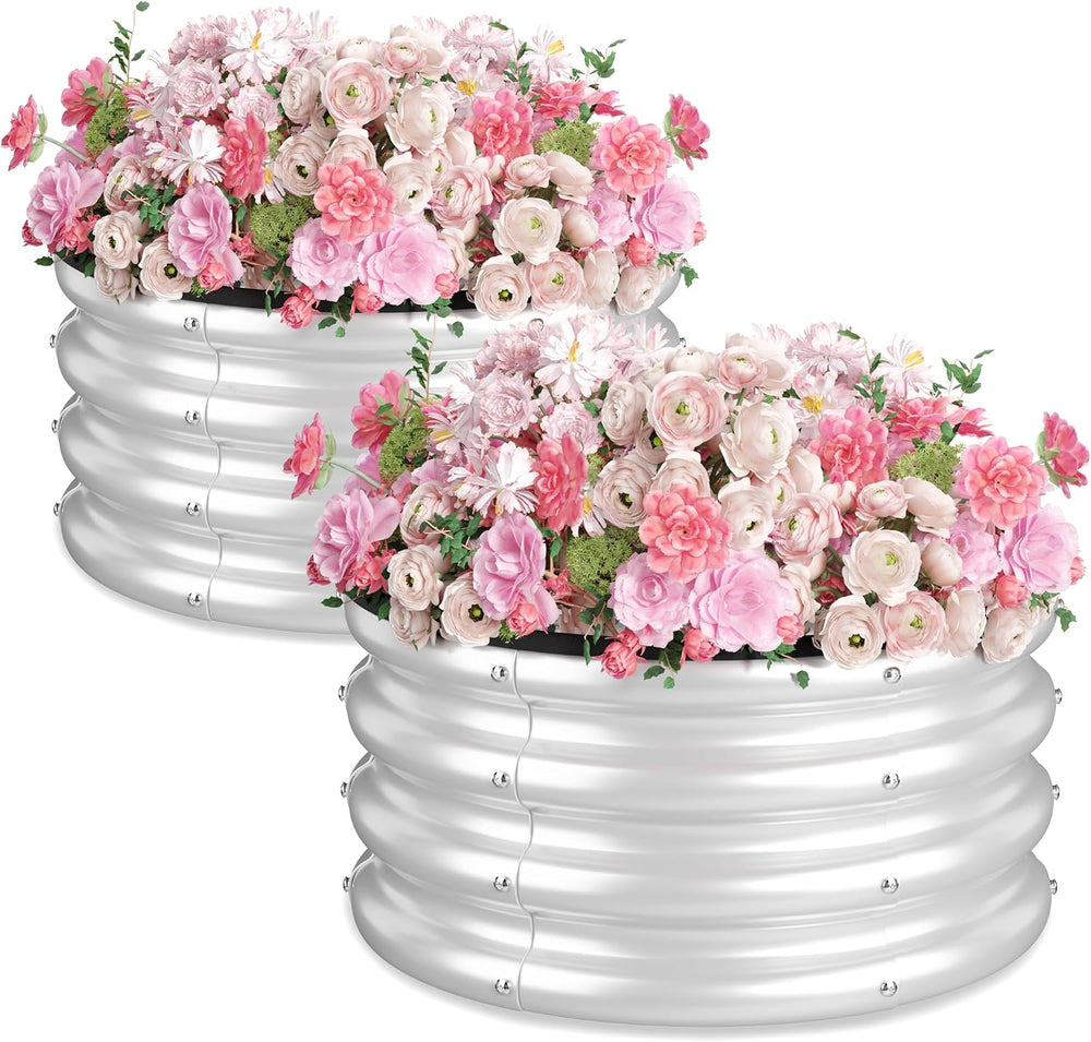 Round Raised Garden Bed 2-Pack 2x2x1ft Galvanized Steel, Silver
