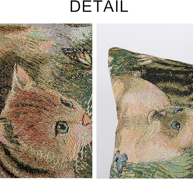 Cute Cat Garden Lumbar Throw Pillow Cover 12x 20, Art Painting Linen Pillow - Image 2
