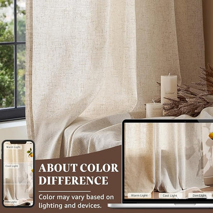 jinchan Beige Linen Blend Curtains 90 Inches Length 2 Panels - Image 7