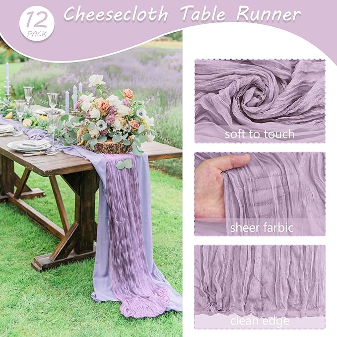 12 Pack 10Ft Cheesecloth Table Runner 35x120 Inch Boho Gauze Table Runner - Image 4