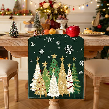 OTOSTAR Snowflakes and Christmas Tree Table Runner, Xmas Seasonal Winter - Image 2
