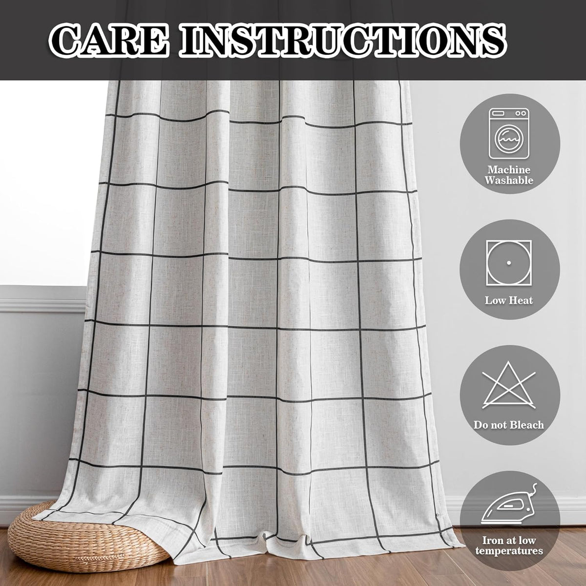 mysky home 100% blackout plaid linen curtains 63 on a desk or shelf