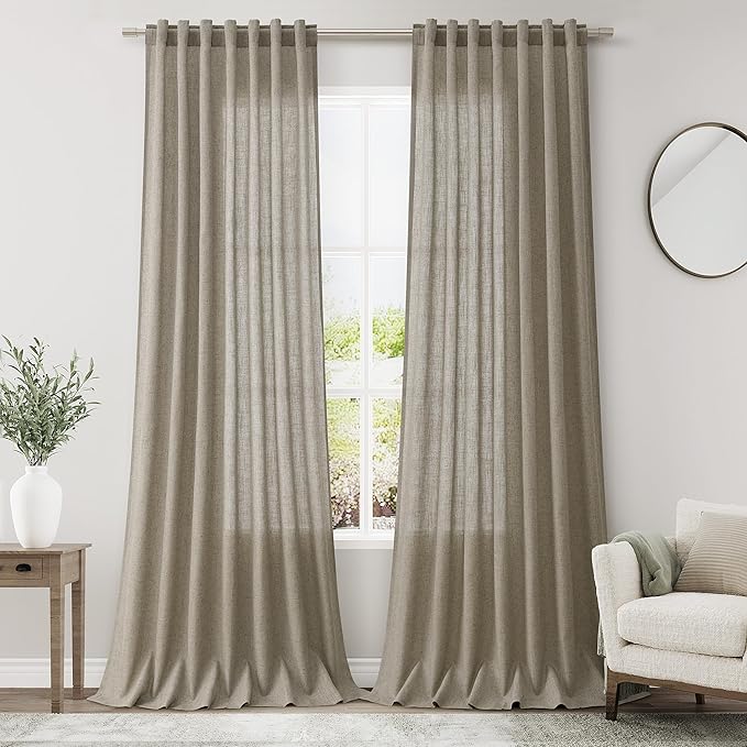Extra Long Curtain 108 Inches Long 2 Panels Set Back Tab Mocha Linen Drapes by Nanspring