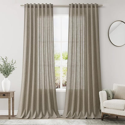 Extra Long Curtain 108 Inches Long 2 Panels Set Back Tab Mocha Linen Drapes by Nanspring