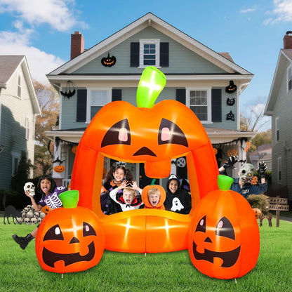 Kalolary 7ft Halloween Inflatables Pumpkin Photo Booth, Blow Up Quirky Pumpkin Photo Frame Inflatables Build-in LEDs Holiday Blow Up Inflate Decorations for Outdoor, Indoor, Lawn, Yard Display Decor