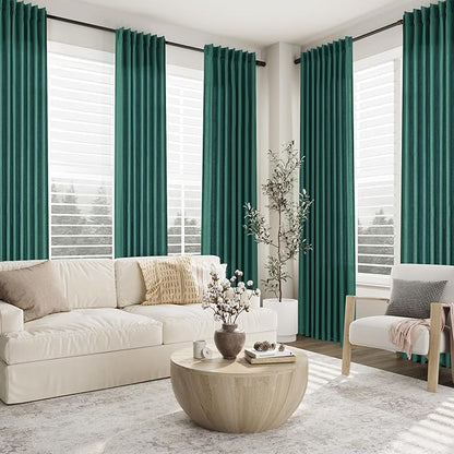 Dark Green Pinch Pleated Linen Curtains 102 Inch Length 2 Panels - Image 6