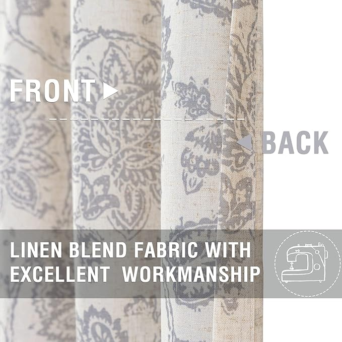 jinchan Kitchen Curtains Paisley Scroll Print Linen Small Window Tier Curtains - Image 3