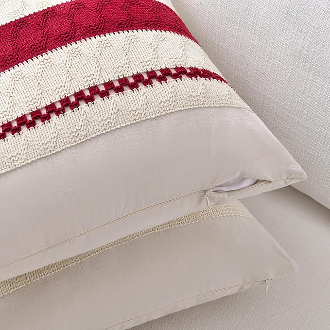 Fancy Homi Set of 2 Boho Red Lumbar Decorative Throw Pillow Cover 12x20 Inch - Image 3