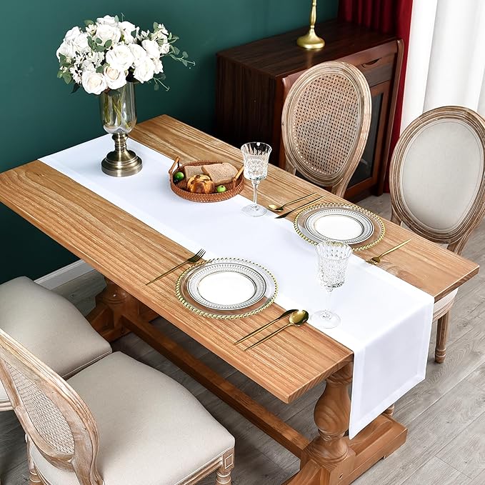 NEWISHER Farmhouse Rustic Table Runner Solid White Rectangular Table Runners - Image 2