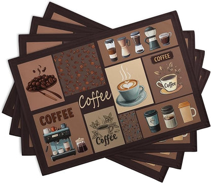 Coffee Theme Placemats Set of 4 Farmhouse Style Brown Linen Fabric Table Mat - Image 2