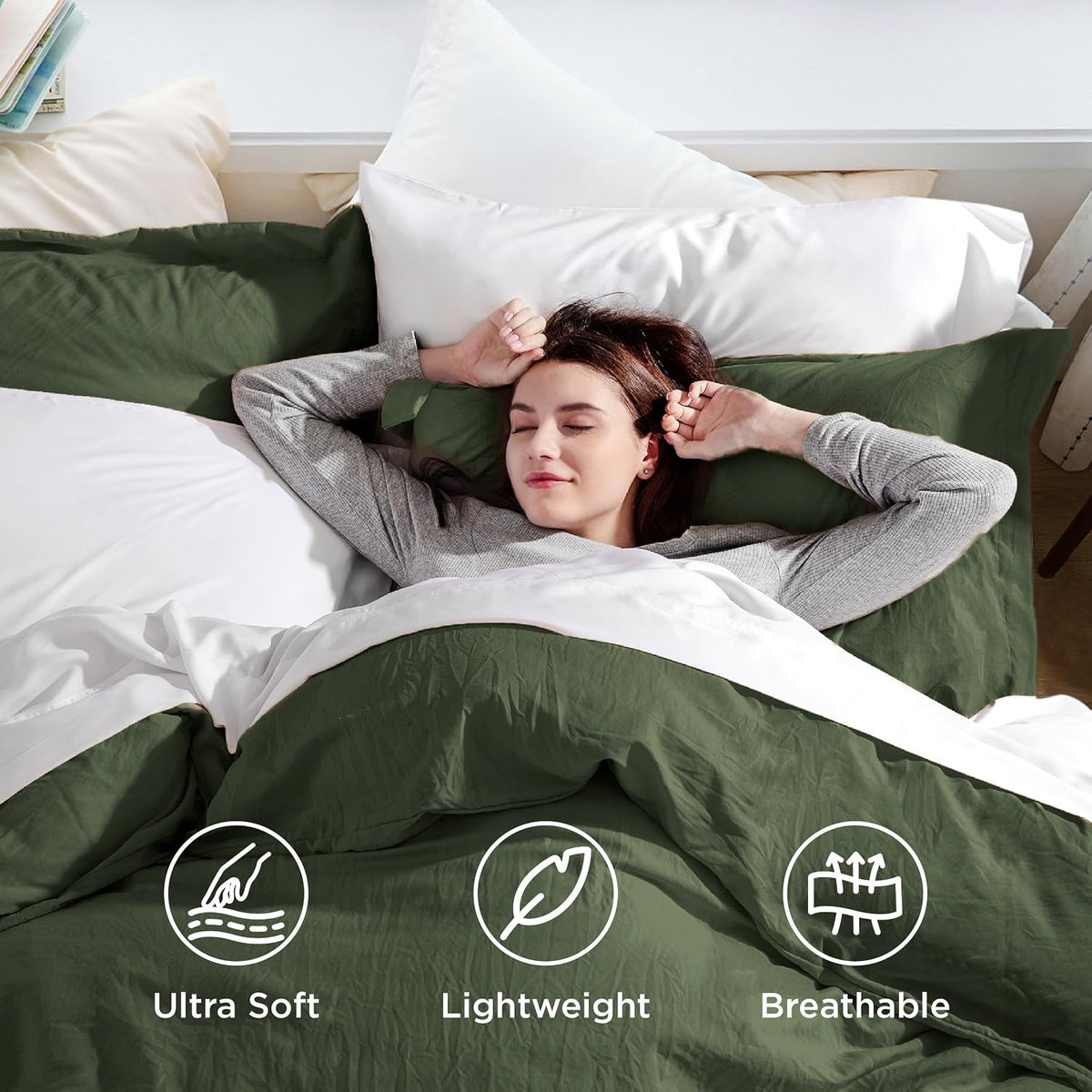 bedsure prewashed duvet cover king, cotton-like bedding set, side view