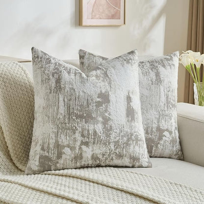 FUTEI Grey White Decorative Throw Pillow Covers 16x16 Inch Set of 2, Soft Faux by FUTEI