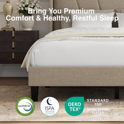 novilla queen size bed frame, queen bed frame, front angle view