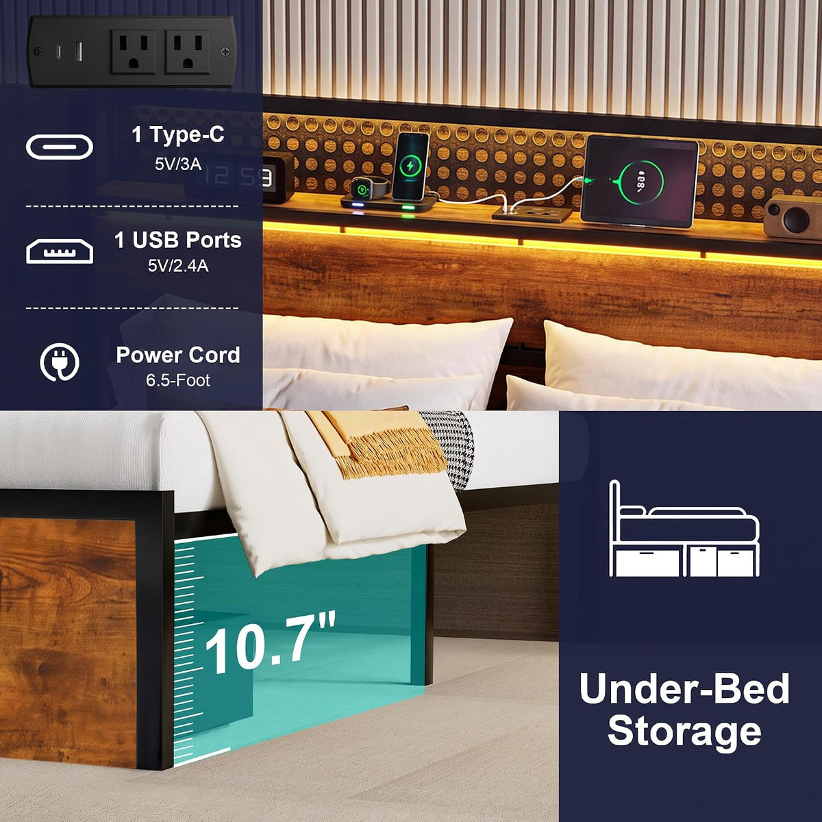 queen bed frame with 2 drawers, platform bed, package contents