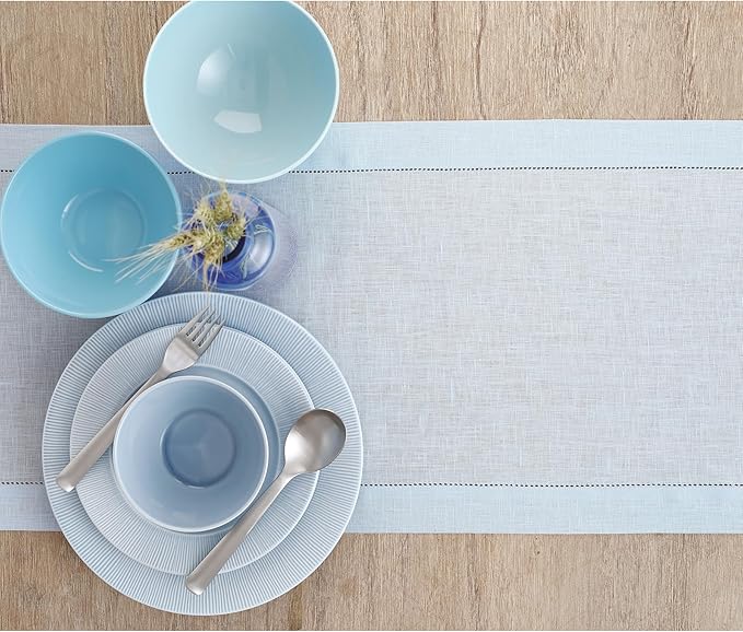 Solino Home Linen Light Blue Table Runner 144 Inches Long - Image 3