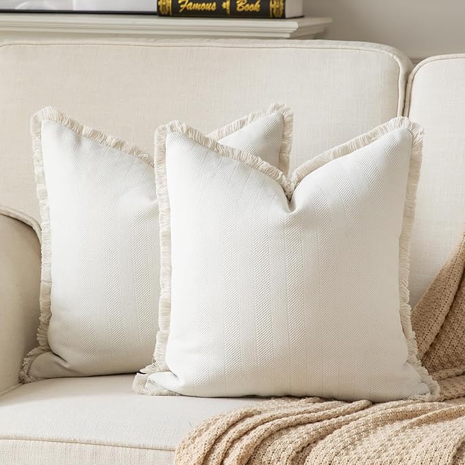 Set of 2 Decorative Fringe Throw Pillow Covers Chenille Pillow Covers Elegant by Joyouth
