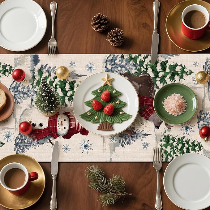 Artscope Reindeer Snowman Christmas Tree Table Runner, Xmas Winter Snowflakes - Image 7