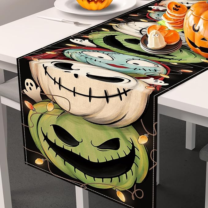 Halloween Jack O Lantern Pumpkin Table Runner, Jack Green Monster Sally Ghost - Image 5