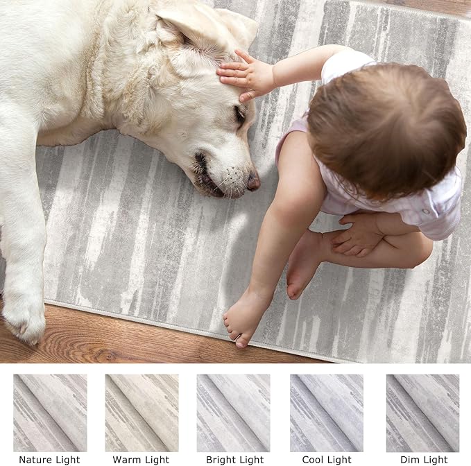 Modern Abstract Entryway Rug Indoor 2x3 Neutral Washable Non-Slip Soft Small - Image 7