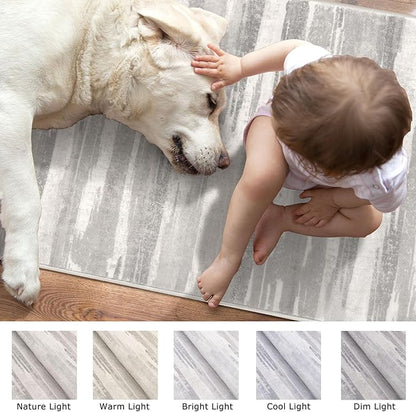 Modern Abstract Entryway Rug Indoor 2x3 Neutral Washable Non-Slip Soft Small - Image 7
