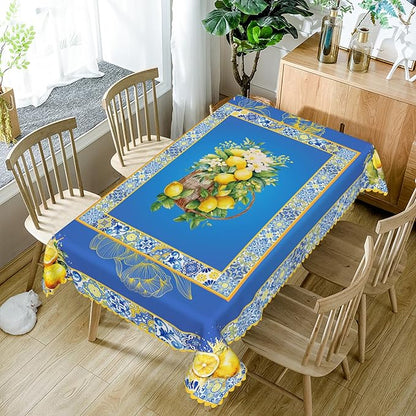 70x140inches Blue and Yellow Rectangle Tablecloth Summer Fruit Lemon Boho - Image 5